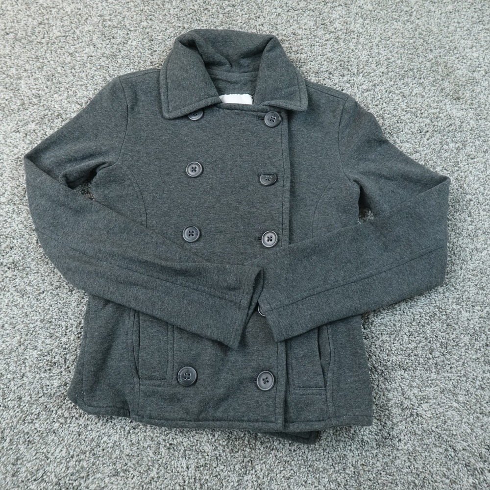 VTG Aeropostale Jacket Womens XS Gray Fleece Double Breasted Pea Coat Y2K 00s